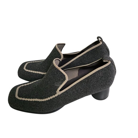 Vivaia Quinn Square Toe Patterned Heels Gray Cream Rounded Heel Size 42/11-11.5 - Picture 3 of 10